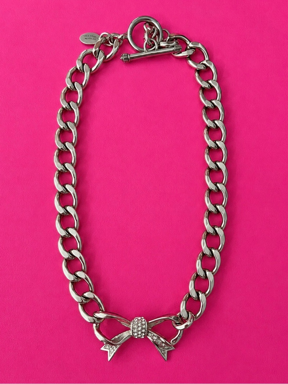 Vintage y2k juicy couture rhinestone bow toggle necklace rare